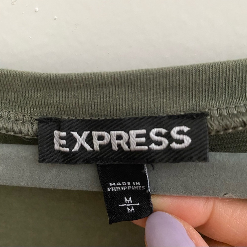 Express Olive Green Ruffle Top - Picture 3 of 6